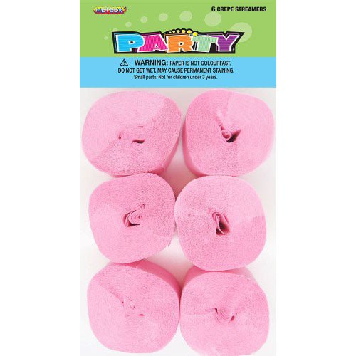 6pk Crepe Streamers - Light Pink - Everything Party