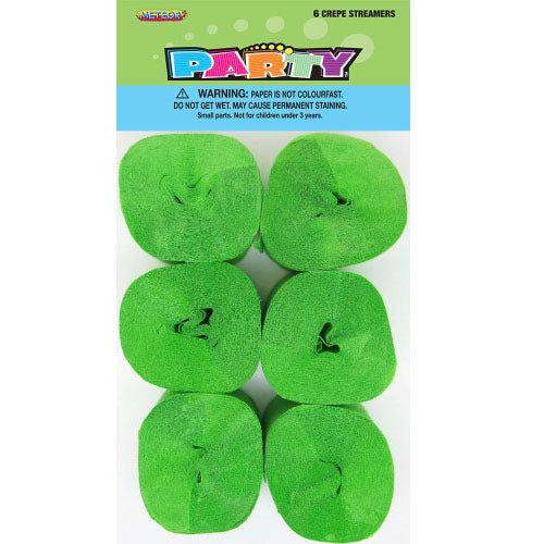 6pk Crepe Streamers - Lime Green - Everything Party