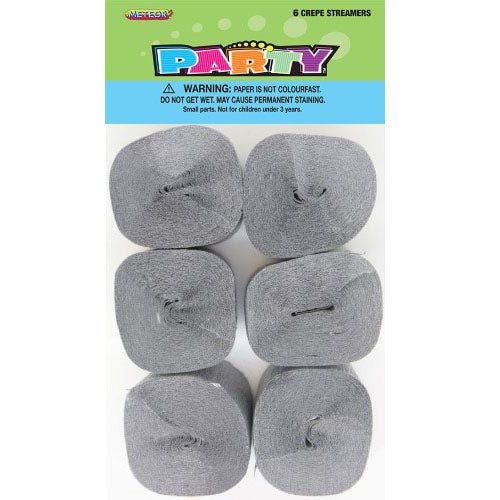 6pk Crepe Streamers - Metallic Silver - Everything Party