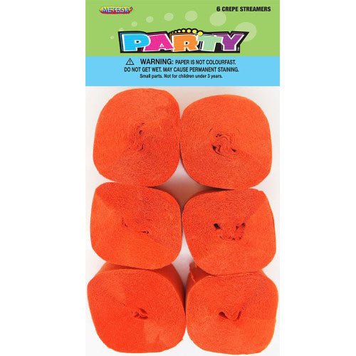 6pk Crepe Streamers - Orange - Everything Party