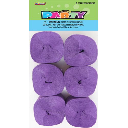 6pk Crepe Streamers - Purple - Everything Party