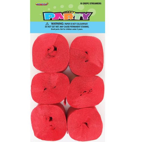 6pk Crepe Streamers - Red - Everything Party