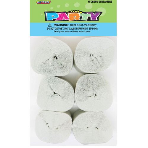 6pk Crepe Streamers - White - Everything Party