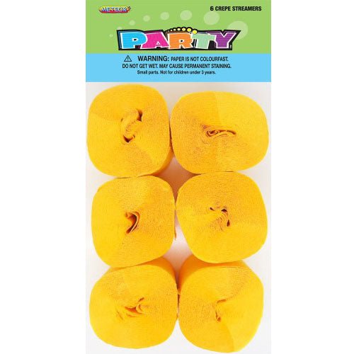 6pk Crepe Streamers - Yellow - Everything Party