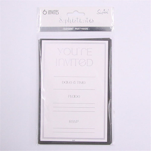 6pk Elegant Silver Stamped Invitation - Everything Party