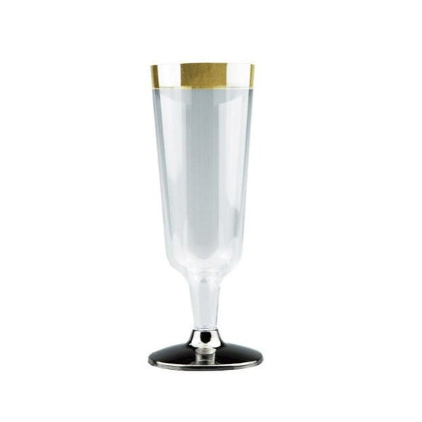 6pk Gold Trimmed Plastic Champagne Glass with Clear Base 150ml - Everything Party