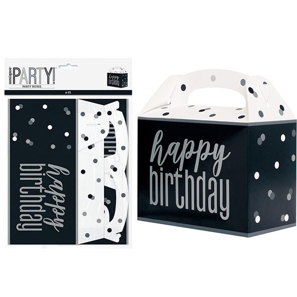 6pk Happy Birthday Large Black Party Boxes – Everything Party