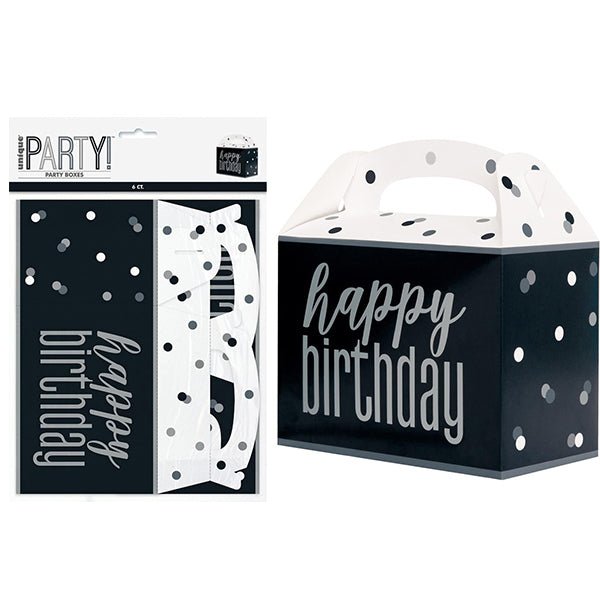 6pk Happy Birthday Large Black Party Boxes - Everything Party