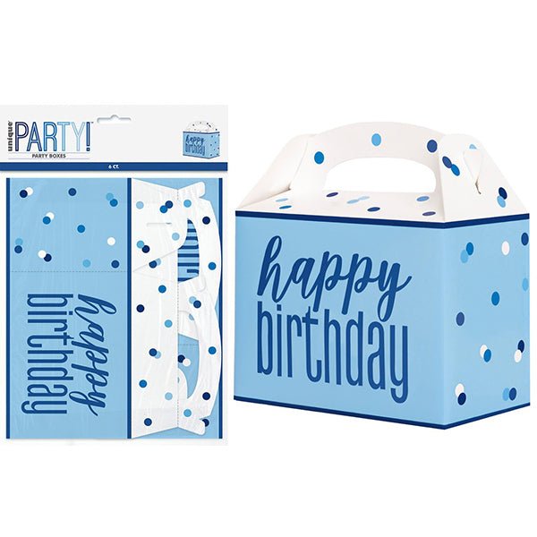 6pk Happy Birthday Large Blue Party Boxes - Everything Party