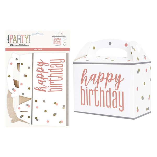 6pk Happy Birthday Large Rose Gold Party Boxes - Everything Party