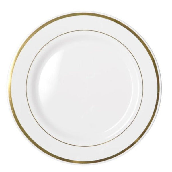 6pk Heavy Duty Reusable White Plastic Plates with Gold Lining - Everything Party