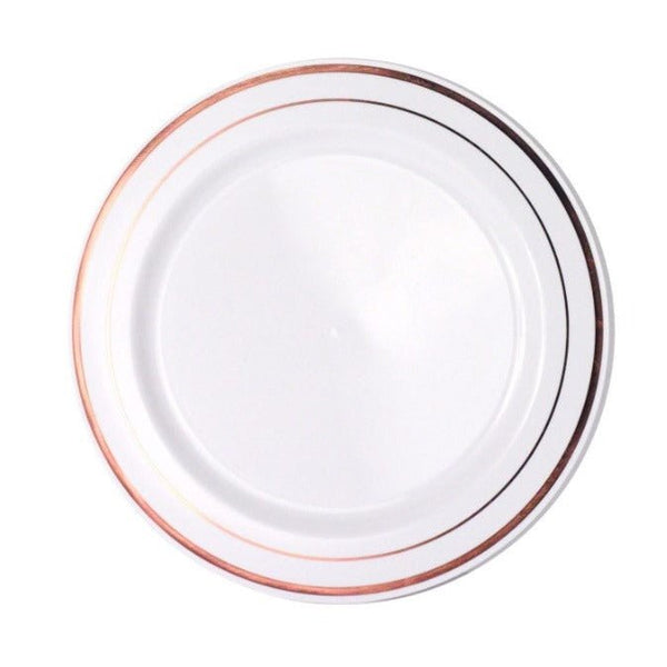 6pk Heavy Duty Reusable White Plastic Plates with Rose Gold Lining - Everything Party