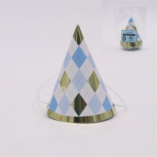 6pk Mini Blue Plaid Birthday Party Hats - Everything Party