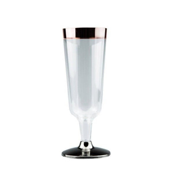 6pk Rose Gold Trimmed Plastic Champagne Glass with Clear Base 150ml - Everything Party