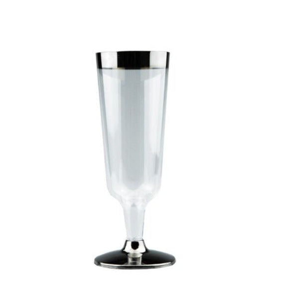 6pk Silver Trimmed Plastic Champagne Glass 150ml - Everything Party