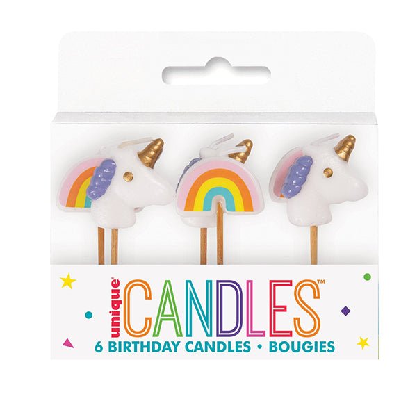 6pk Unicorn and Rainbow Pick Candles - Everything Party