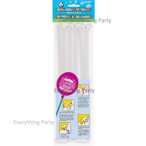 6pk White Balloon Sticks with Cups - Everything Party