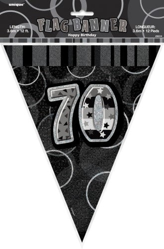 70th Birthday Flag Banner (Blue, Pink, Black) - Everything Party