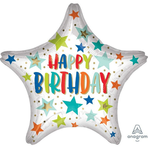 71cm Anagram Stars and Dots Happy Birthday Jumbo Star Shape Foil Balloon - Everything Party