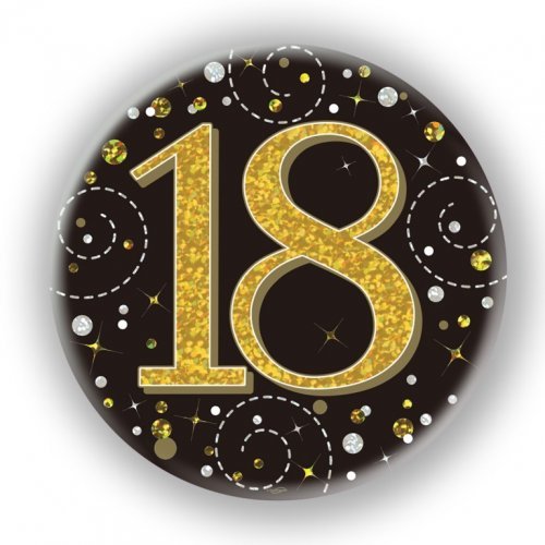 7.5cm Sparkling Fizz Black Gold Birthday Badge - 18th - Everything Party