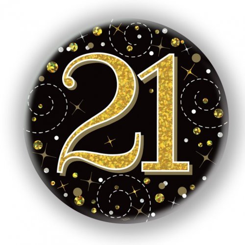 7.5cm Sparkling Fizz Black Gold Birthday Badge - 21st - Everything Party