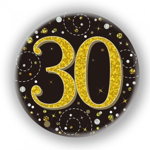 7.5cm Sparkling Fizz Black Gold Birthday Badge - 30th - Everything Party