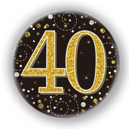 7.5cm Sparkling Fizz Black Gold Birthday Badge - 40th - Everything Party