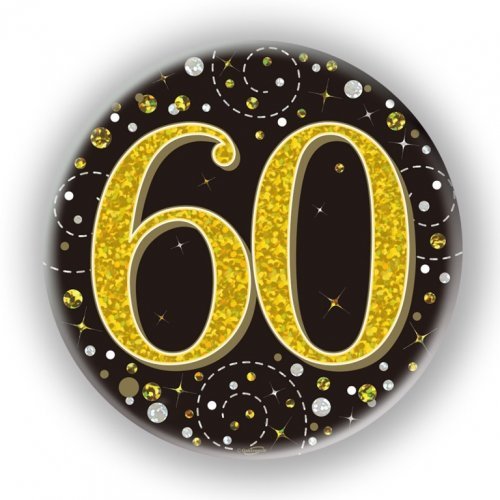 7.5cm Sparkling Fizz Black Gold Birthday Badge - 60th - Everything Party
