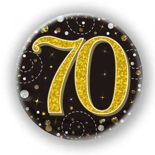 7.5cm Sparkling Fizz Black Gold Birthday Badge - 70th - Everything Party