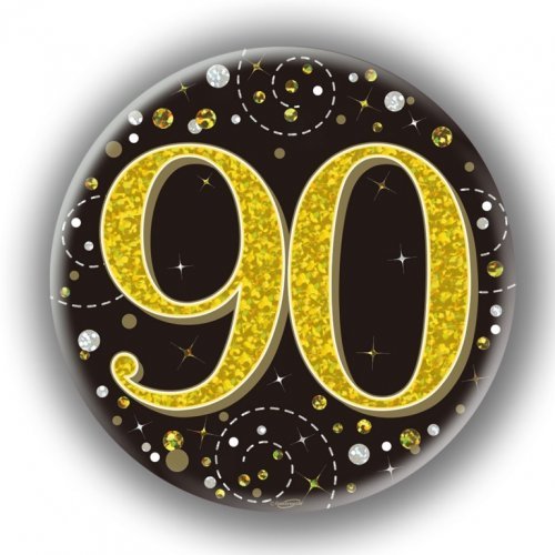 7.5cm Sparkling Fizz Black Gold Birthday Badge - 90th - Everything Party