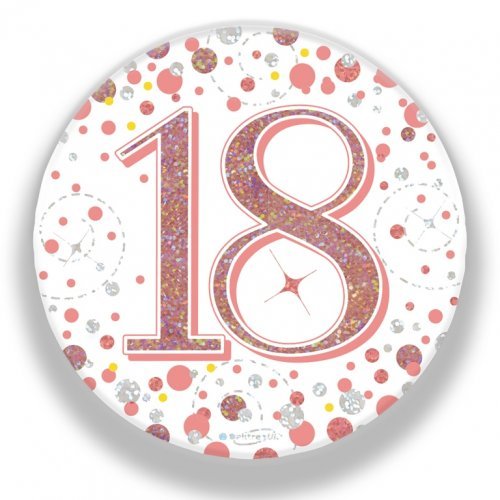 7.5cm Sparkling Fizz Rose Gold Birthday Badge - 18th - Everything Party