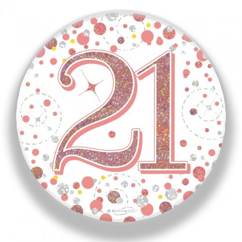 7.5cm Sparkling Fizz Rose Gold Birthday Badge - 21st - Everything Party