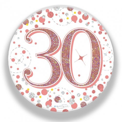 7.5cm Sparkling Fizz Rose Gold Birthday Badge - 30th - Everything Party