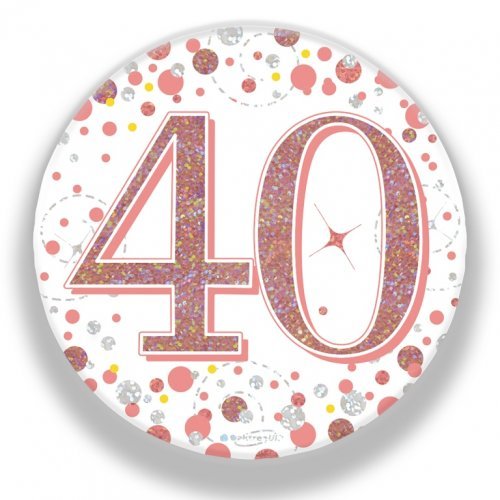 7.5cm Sparkling Fizz Rose Gold Birthday Badge - 40th - Everything Party