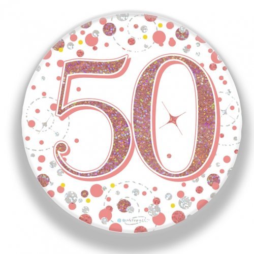 7.5cm Sparkling Fizz Rose Gold Birthday Badge - 50th - Everything Party