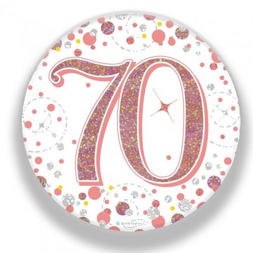 7.5cm Sparkling Fizz Rose Gold Birthday Badge - 70th - Everything Party