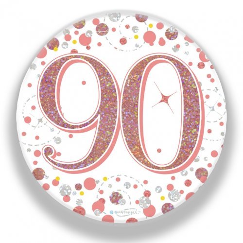 7.5cm Sparkling Fizz Rose Gold Birthday Badge - 90th - Everything Party
