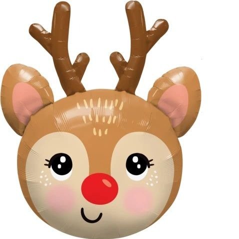 89cm Qualatex Foil Shape Red-Nosed Reindeer Head Balloon - Everything Party
