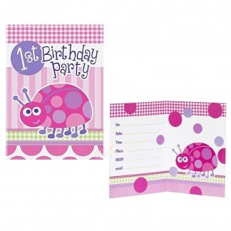 8pk 1st Birthday Ladybug Invitations - Everything Party
