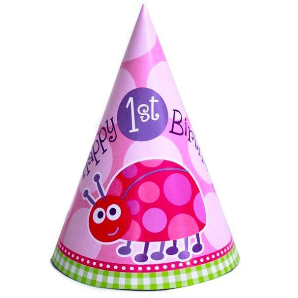 8pk 1st Birthday Ladybug Paper Party Hats - Everything Party