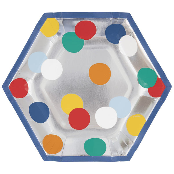 8pk 8cm*21cm Happy Birthday Foil Dots Hexagonal Paper Plates - Everything Party