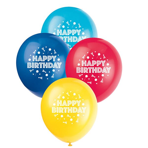 8pk Assorted Happy Birthday 30cm Latex Balloons - Everything Party