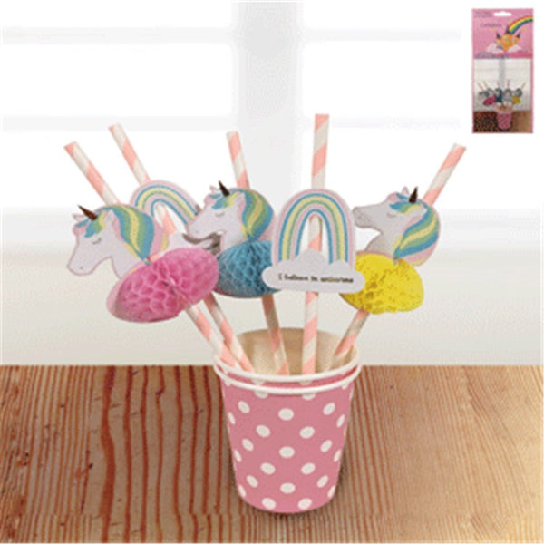8pk Assorted Unicorn Paper Straws - Everything Party