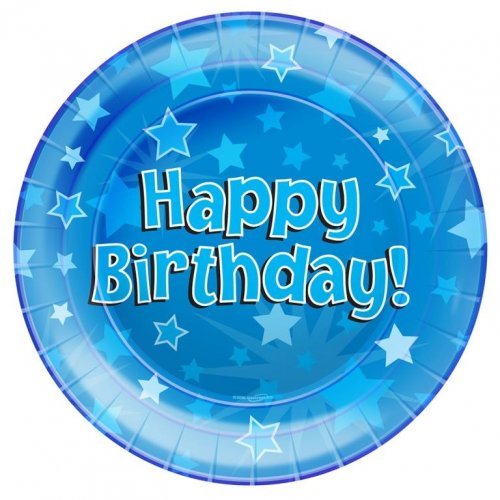 8pk Blue Happy Birthday Paper Plates - 23cm - Everything Party