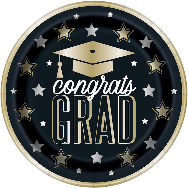 8pk Dazzling Graduation Black Paper Plates - Everything Party