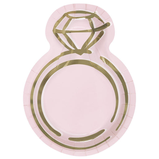 8pk Diamond Ring Shape Pink & Gold Foil Stamped Paper Plates - Everything Party
