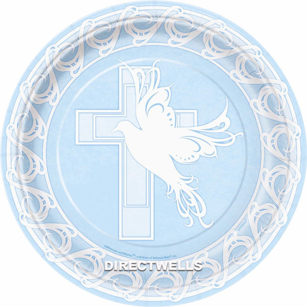 8pk Dove Cross Blue Paper Plates - Everything Party