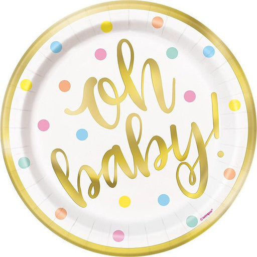 8pk Foil Stamped Oh Baby Paper Plates - Everything Party