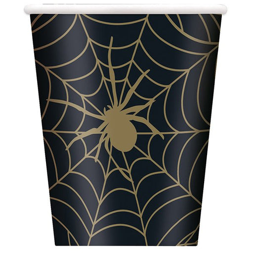8pk Halloween Black & Gold Spider Web Paper Cups - Everything Party