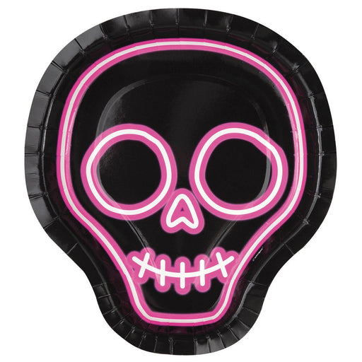 8pk Halloween Neon Skull Shape Paper Plates 21cm - Everything Party